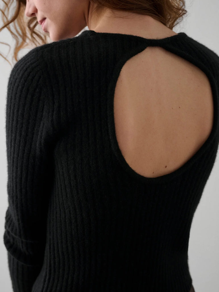 White + Warren Cashmere Open Back Ripped Top
