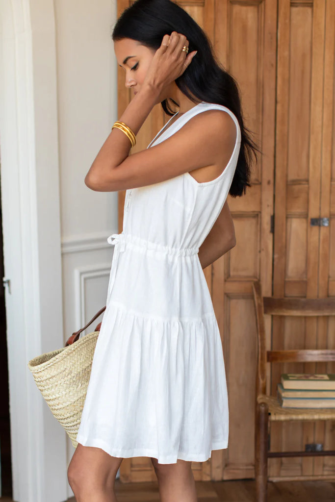 basque waist linen dress BHLDN Basque-Waist Midi Dress