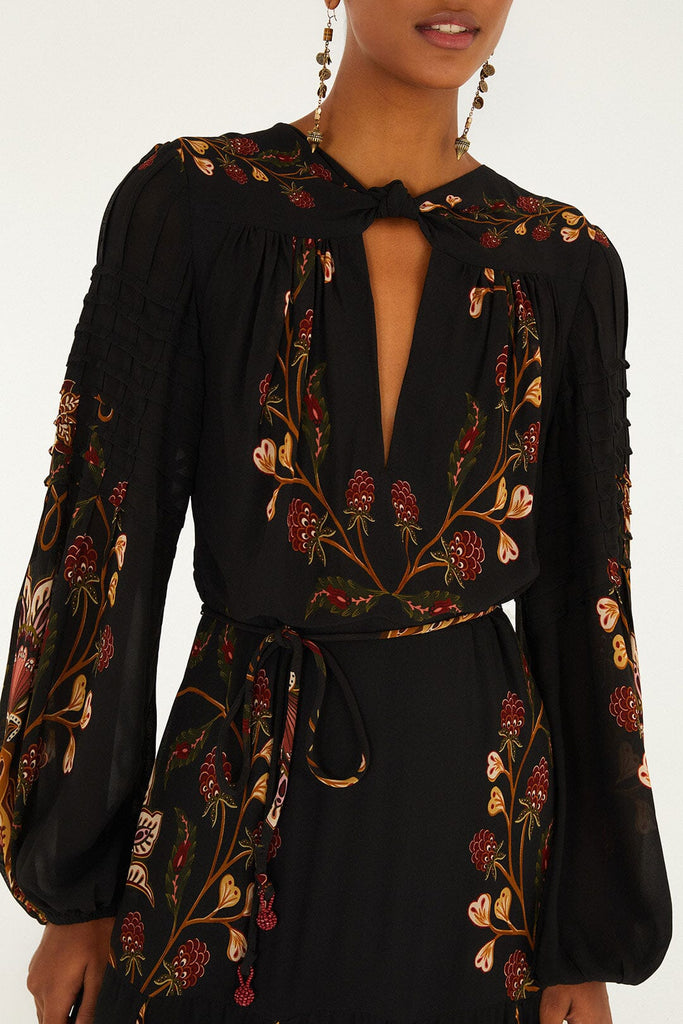 Farm Rio Black Berry Garden Long Sleeve Maxi Dress