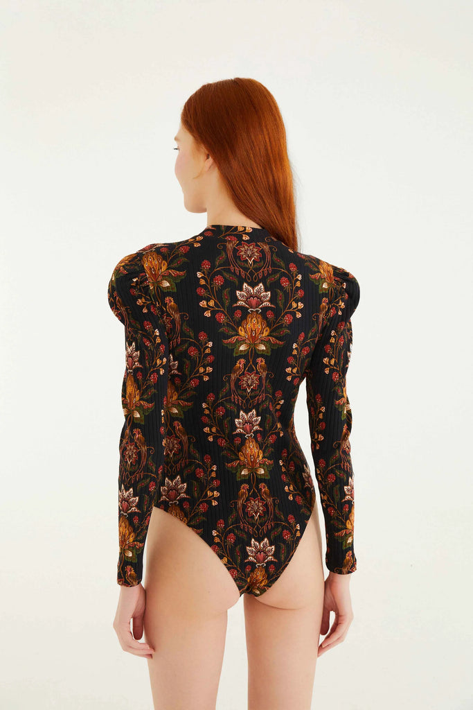 Farm Rio Berry Garden Black Bodysuit