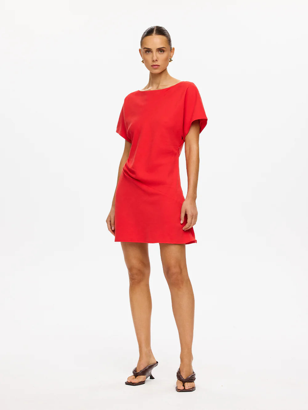 kivari red dress Kivari Rhia One Sleeve Maxi Dress in Red