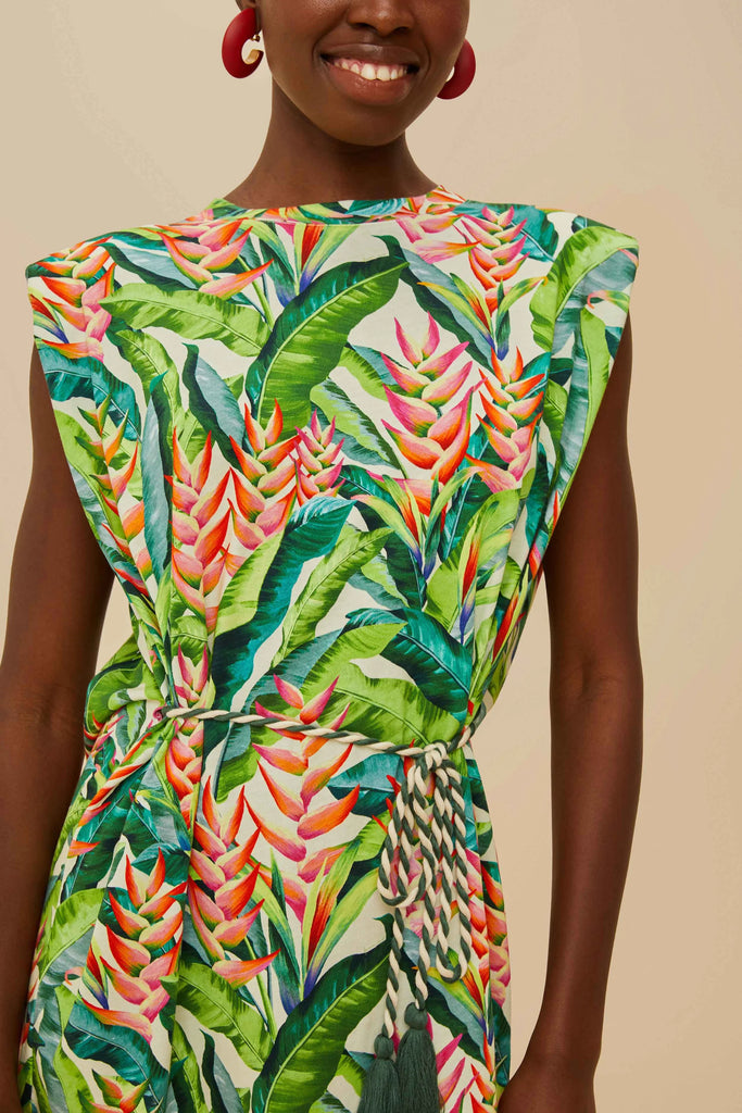 Farm Rio Heli Leaves Pearl Tshirt Dress