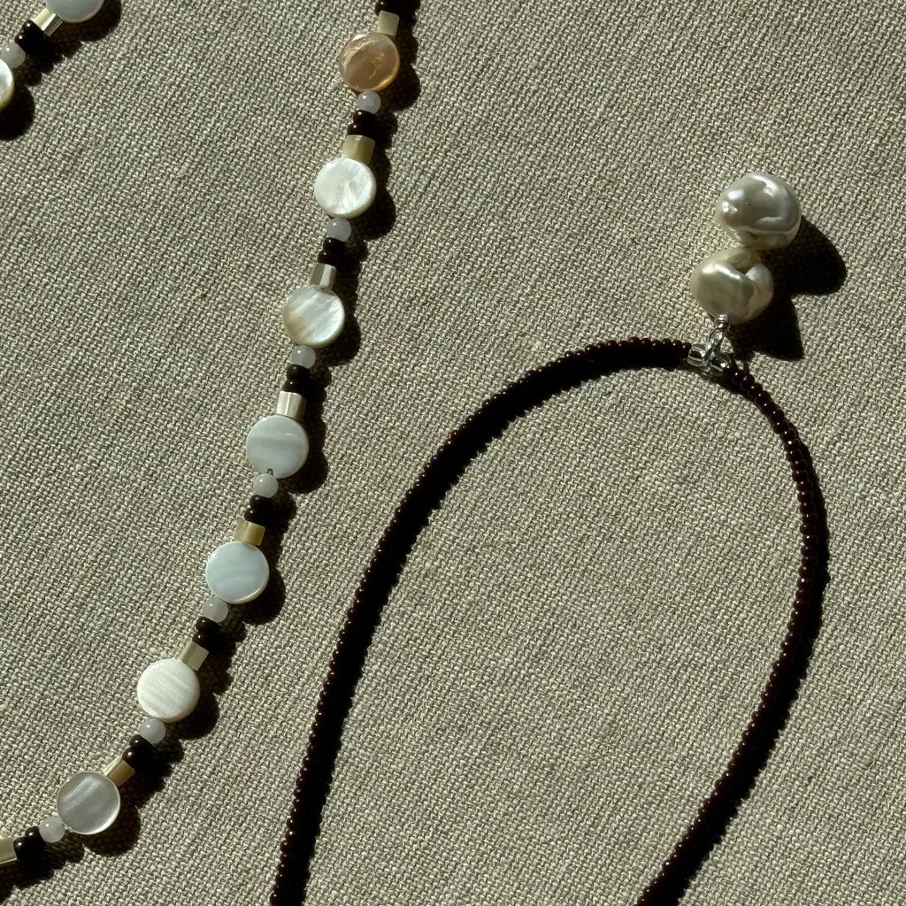 Sea + Pattern Espresso Pearl Drop Necklace